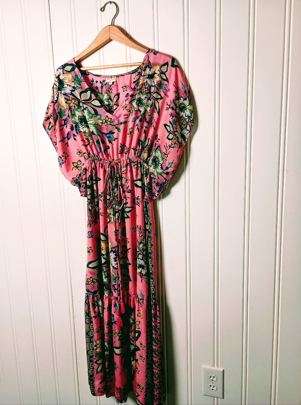 Paani- Pink Floral Maxi Dress with Drawstring Waist- Size S/M